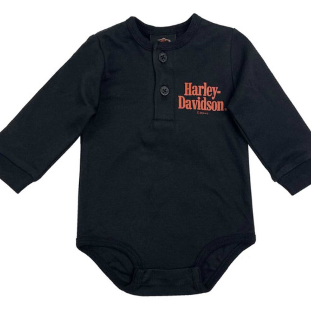 Harley-Davidson Baby Boys' Harley Script Long Sleeve Henley Creeper Black
